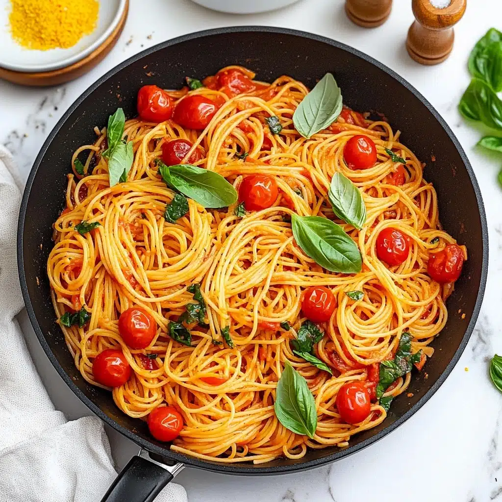 One Pot Cherry Tomato Basil Pasta Recipe - Recipe Image