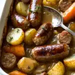 Oven Baked Sausages with Potatoes, Vegetable AND Gravy! Recipe