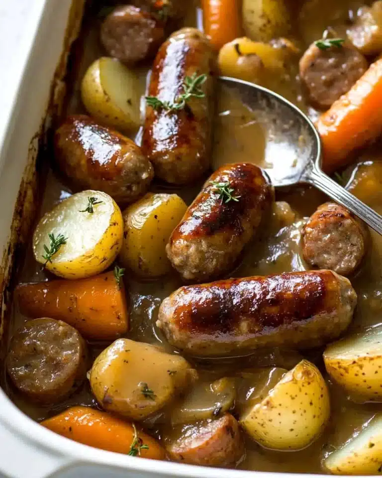 Oven Baked Sausages with Potatoes, Vegetable AND Gravy! Recipe