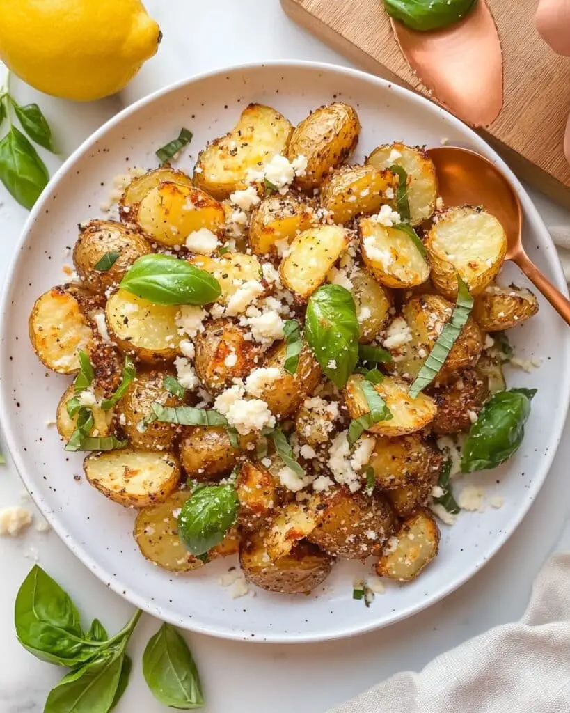 Baked Feta Potatoes with Lemon, Garlic, and Basil Recipe