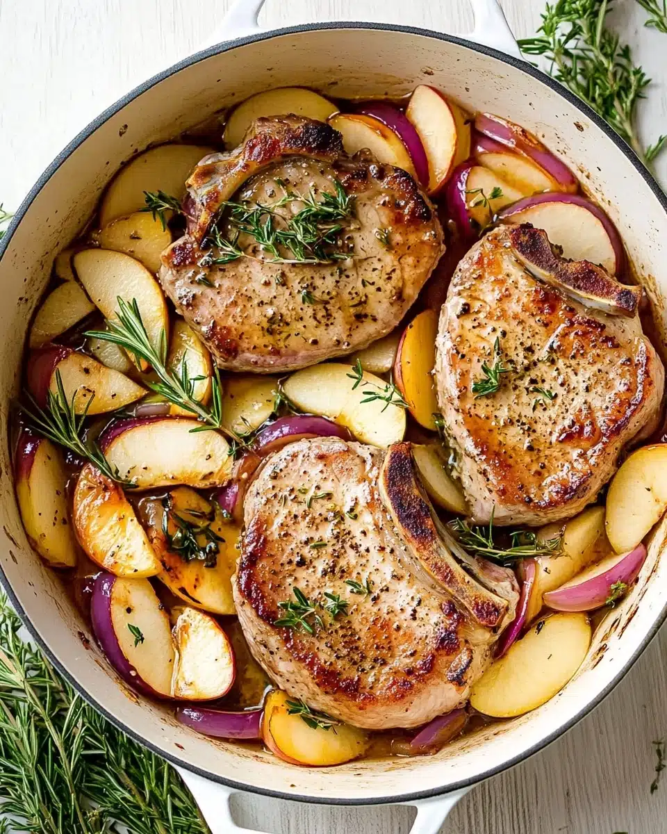 One Pan Pork Chops with Apples and Onions Recipe