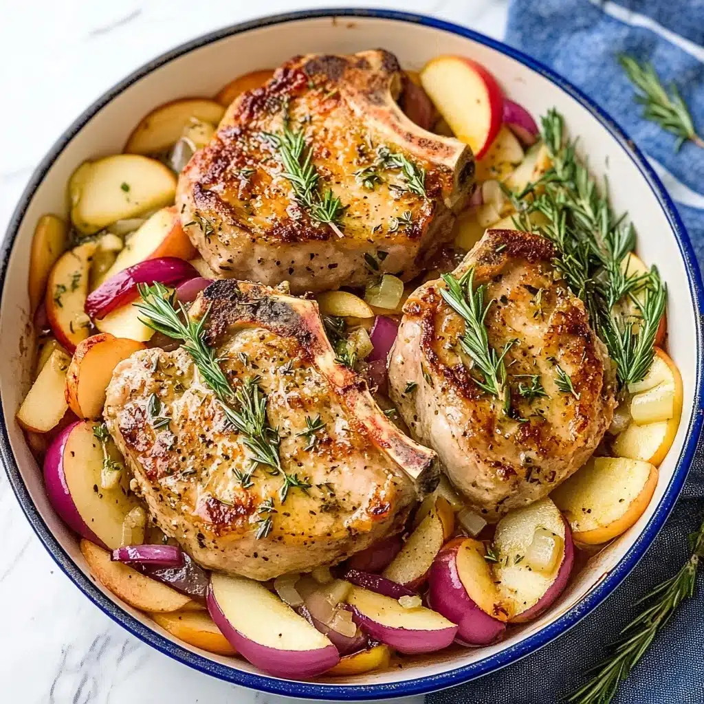 One Pan Pork Chops with Apples and Onions Recipe - Recipe Image