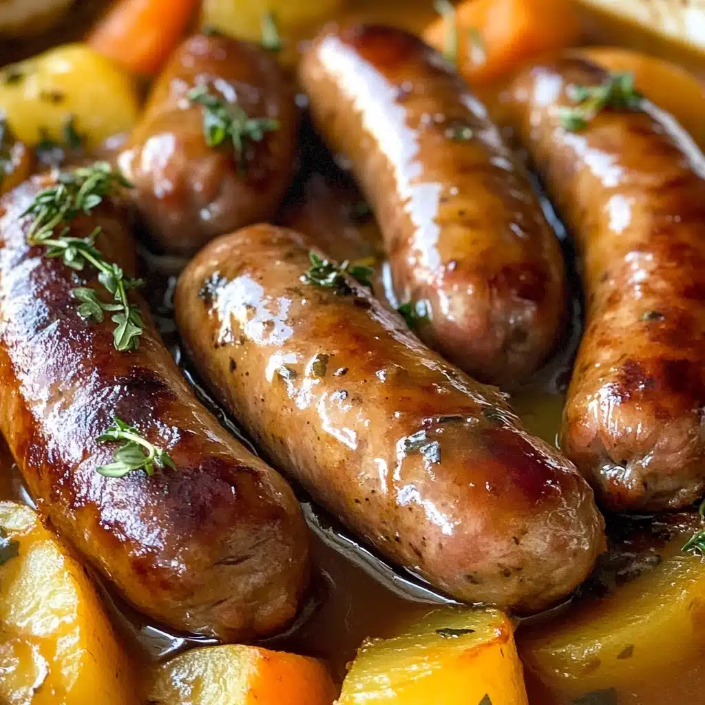Oven Baked Sausages with Potatoes, Vegetable AND Gravy! Recipe - Recipe Image