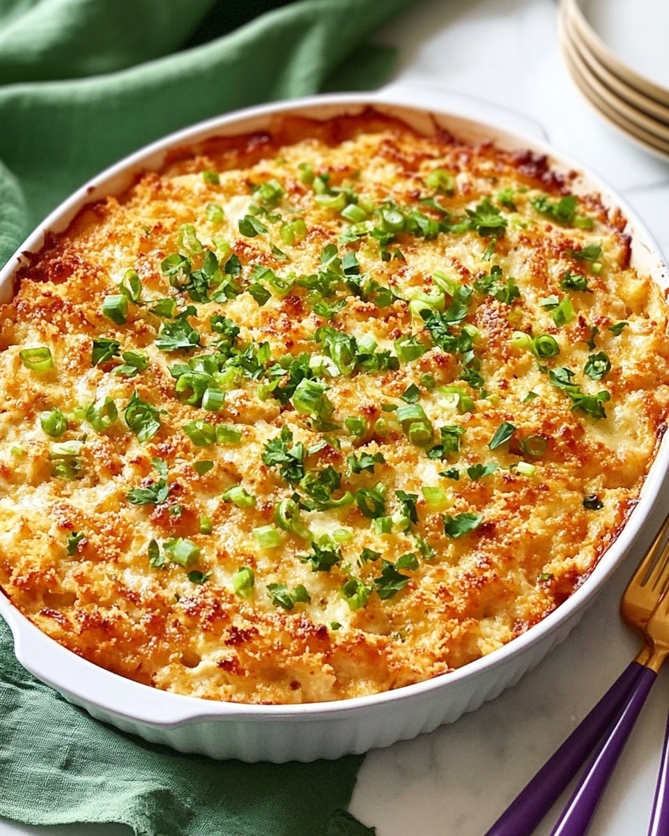 The image shows an oval white dish filled with a baked casserole placed on a black cooling rack over a white marbled surface. The casserole has two visible layers: the bottom layer is creamy and white, while the top layer is covered with a crunchy, golden-brown crumb topping that looks uneven and textured, giving a crispy appearance. The edges of the dish are smooth and slightly raised. Photo taken with an iphone --ar 4:5 --v 6.1