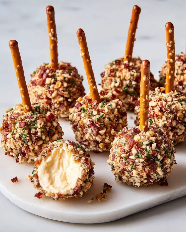 Cheese Ball Bites with Bacon, Pecans, and Pretzel Sticks Recipe