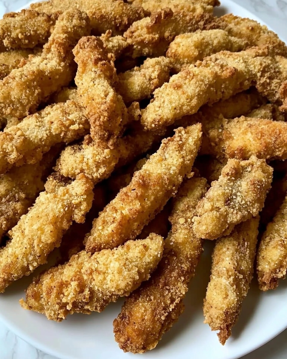 A white plate filled with many pieces of fried food, each piece covered in a crunchy, golden-brown crumb coating. The pieces vary in size and shape but are mostly long and irregular, showcasing a rough, textured surface with some darker and lighter spots. The plate sits on a white marbled texture background. Photo taken with an iphone --ar 4:5 --v 6.1