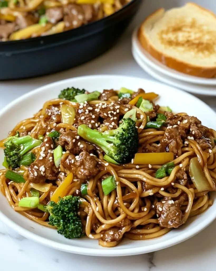Mongolian Ground Beef and Noodles with Vegetables Recipe