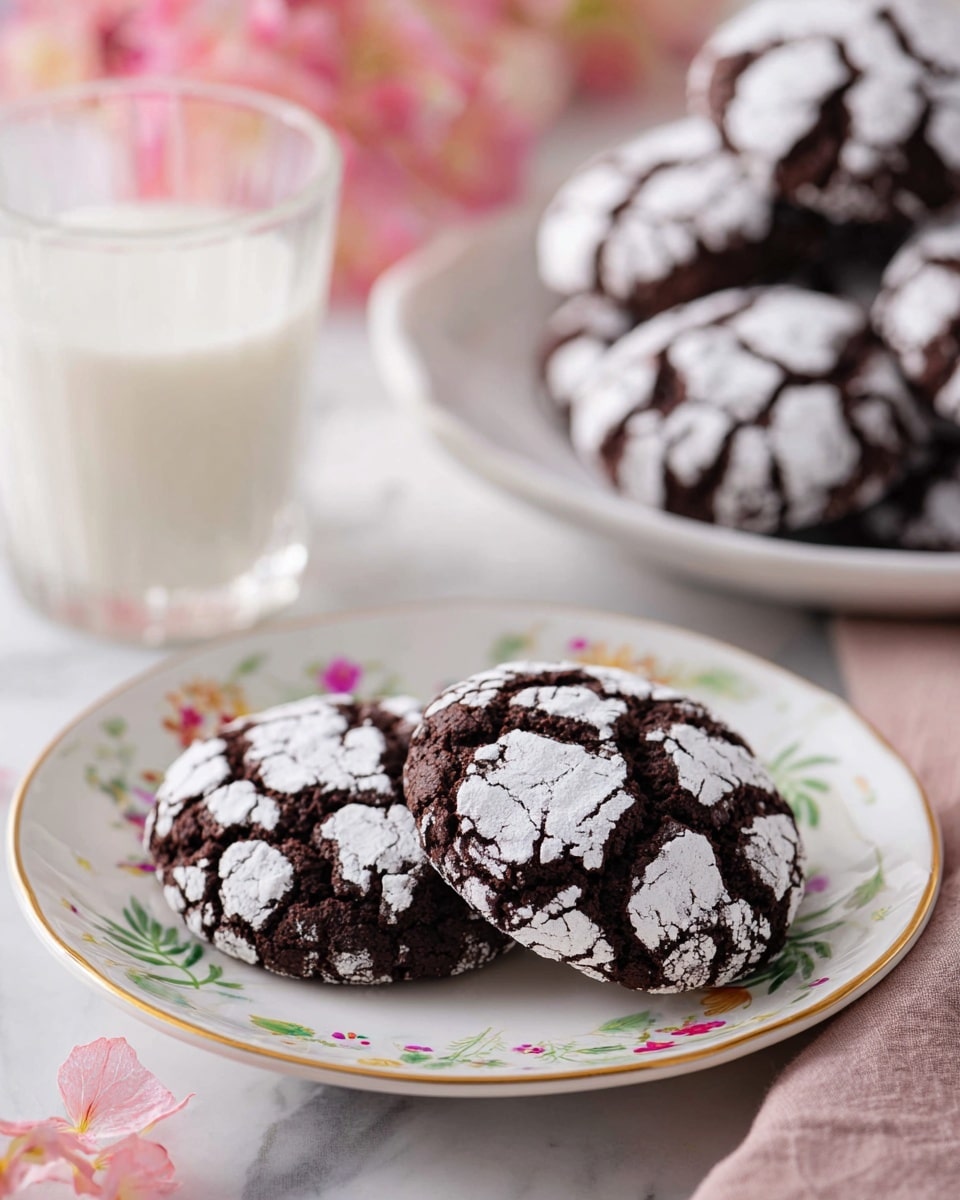 The image shows several round chocolate cookies with a cracked pattern of white powdered sugar on top, creating a contrast between dark brown and white. One cookie in the center is broken in half, showing a soft and moist chocolate inside with a slightly crumbly texture. The cookies lie flat on a white marbled textured surface, with shadows giving depth and dimension to the scene. photo taken with an iphone --ar 4:5 --v 7