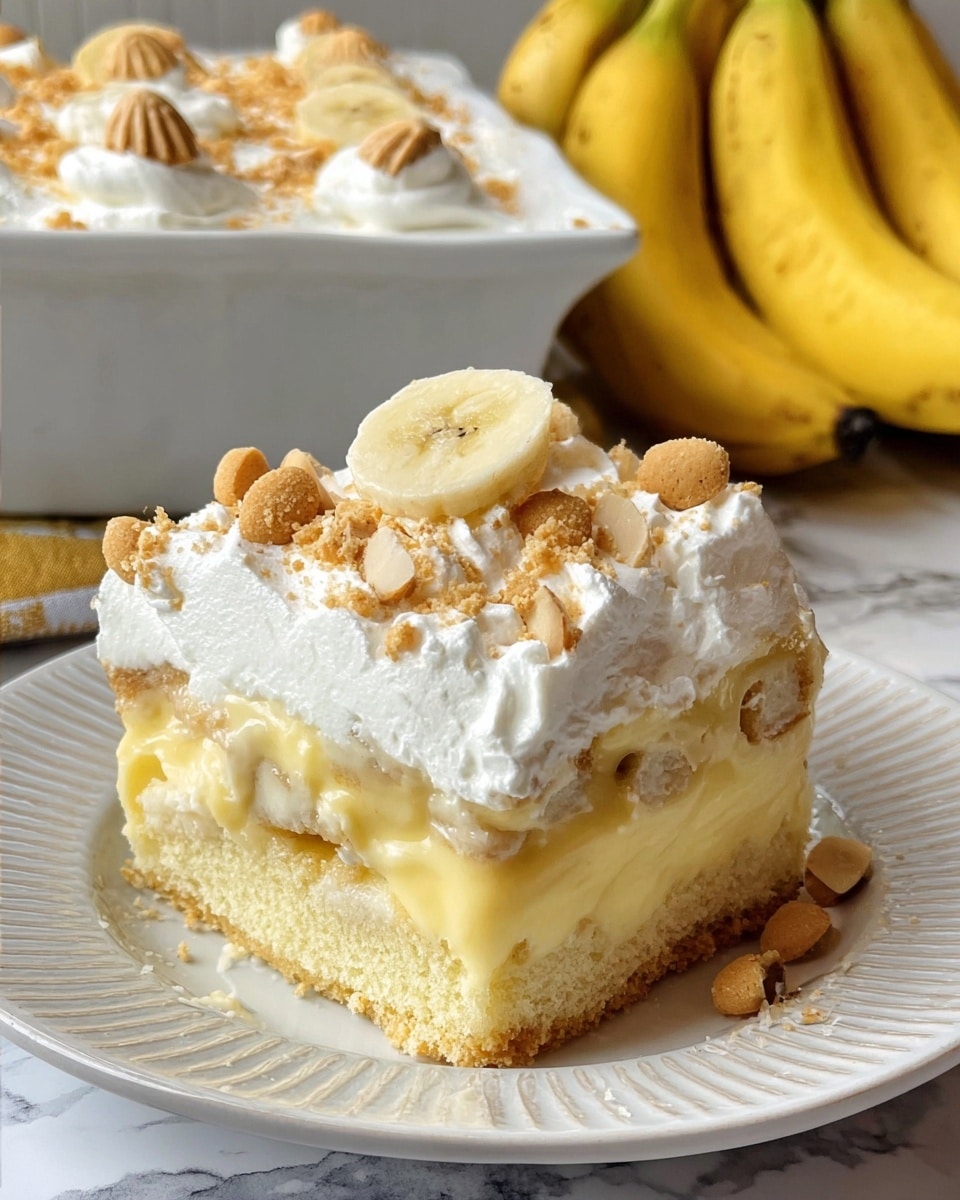 A white rectangular dish filled with a creamy white layer at the bottom, covered with a smooth, thick white topping. On top of the white layer, there are crushed light brown cookie pieces spread evenly, with round banana slices placed in a grid pattern across the surface. The texture of the topping is soft and fluffy, while the cookies add a rough, crumbly contrast. The dish is placed on a white marbled surface. photo taken with an iphone --ar 4:5 --v 7