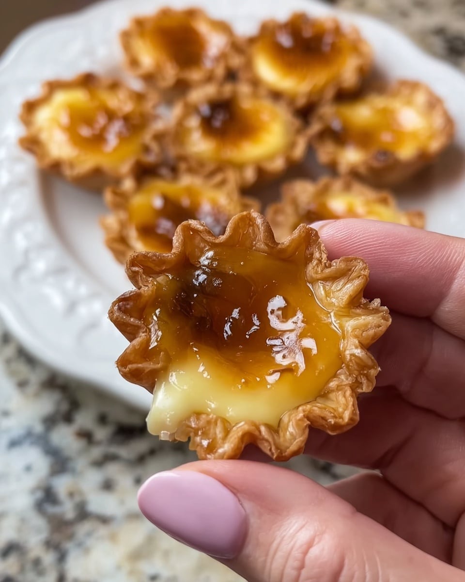 The image shows a close-up of a woman's hands pulling apart a small round ravioli with melted cheese stretching between the two halves. The ravioli has a golden-brown, slightly crispy outside with some spots darker from cooking. Below, a white plate with a decorative black and brown border holds about eight more ravioli, all similar in size and color. The background is changed to a white marbled texture, emphasizing the warm colors of the ravioli. photo taken with an iphone --ar 4:5 --v 7