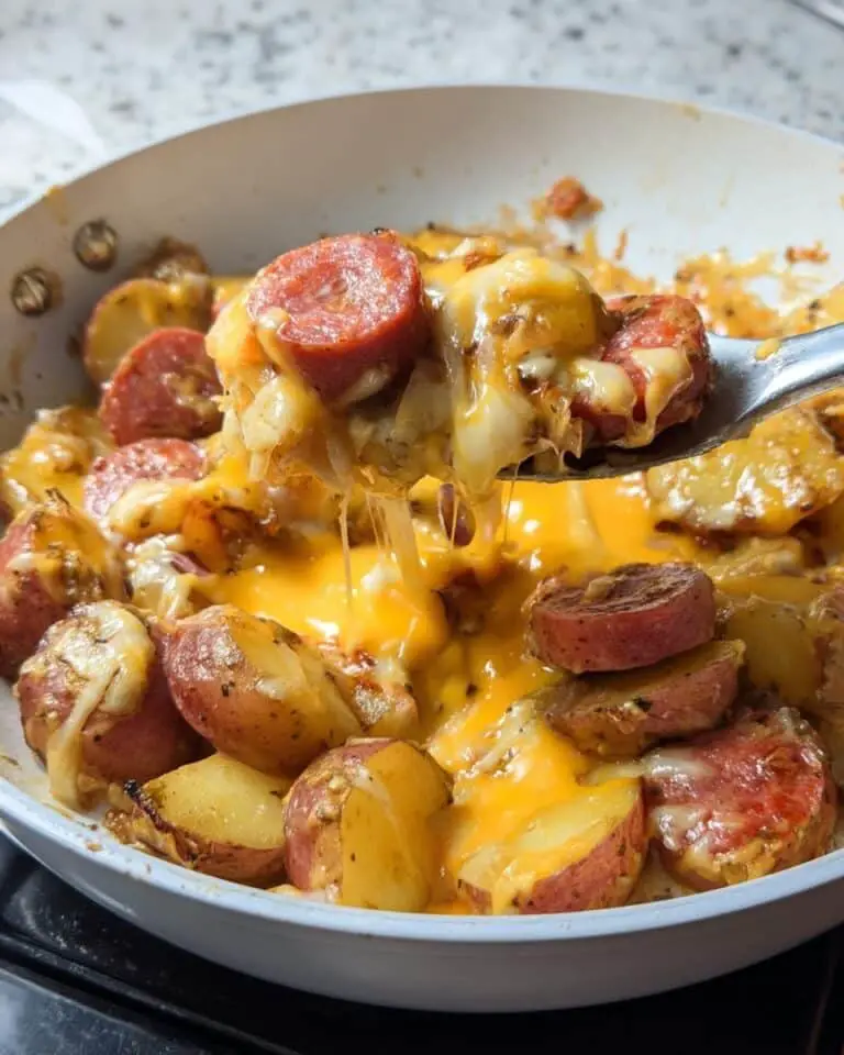 Cheesy Smoked Sausage and Potatoes Skillet Recipe