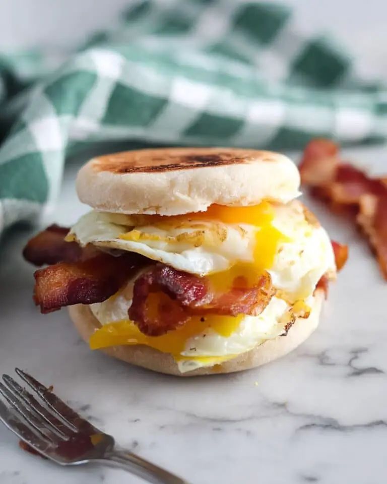 English Muffin Breakfast Sandwich with Turkey Bacon and Melted Cheese Recipe