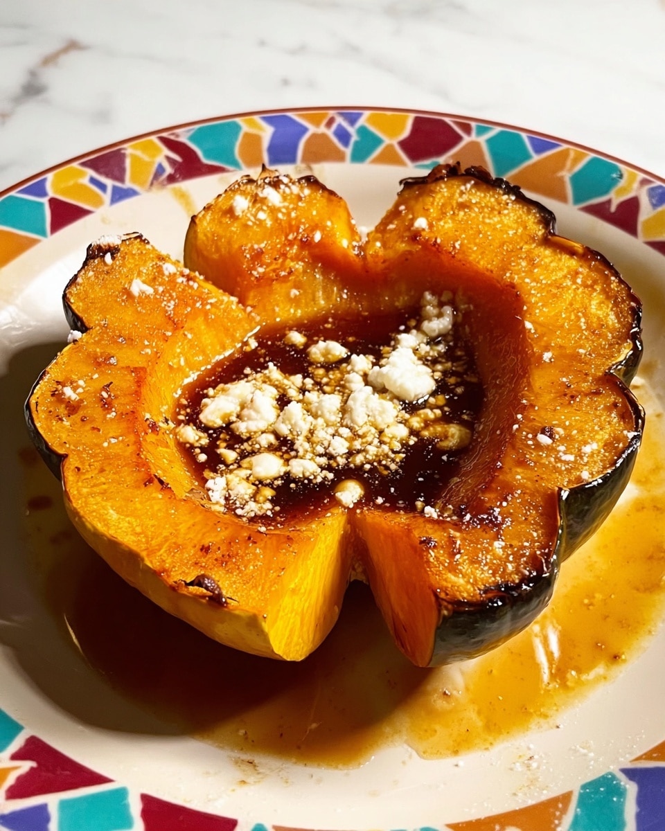 The image shows two halves of a roasted pumpkin placed side by side on a long white rectangular plate. Each half has a dark green outer skin that looks slightly wrinkled from cooking, while the inside is a bright orange-yellow with a soft texture. The surface inside looks moist and slightly shiny with some fibrous strands visible, giving a cooked and tender appearance. The plate rests on a white marbled surface with a yellow patterned cloth partially visible in the background. photo taken with an iphone --ar 4:5 --v 7
