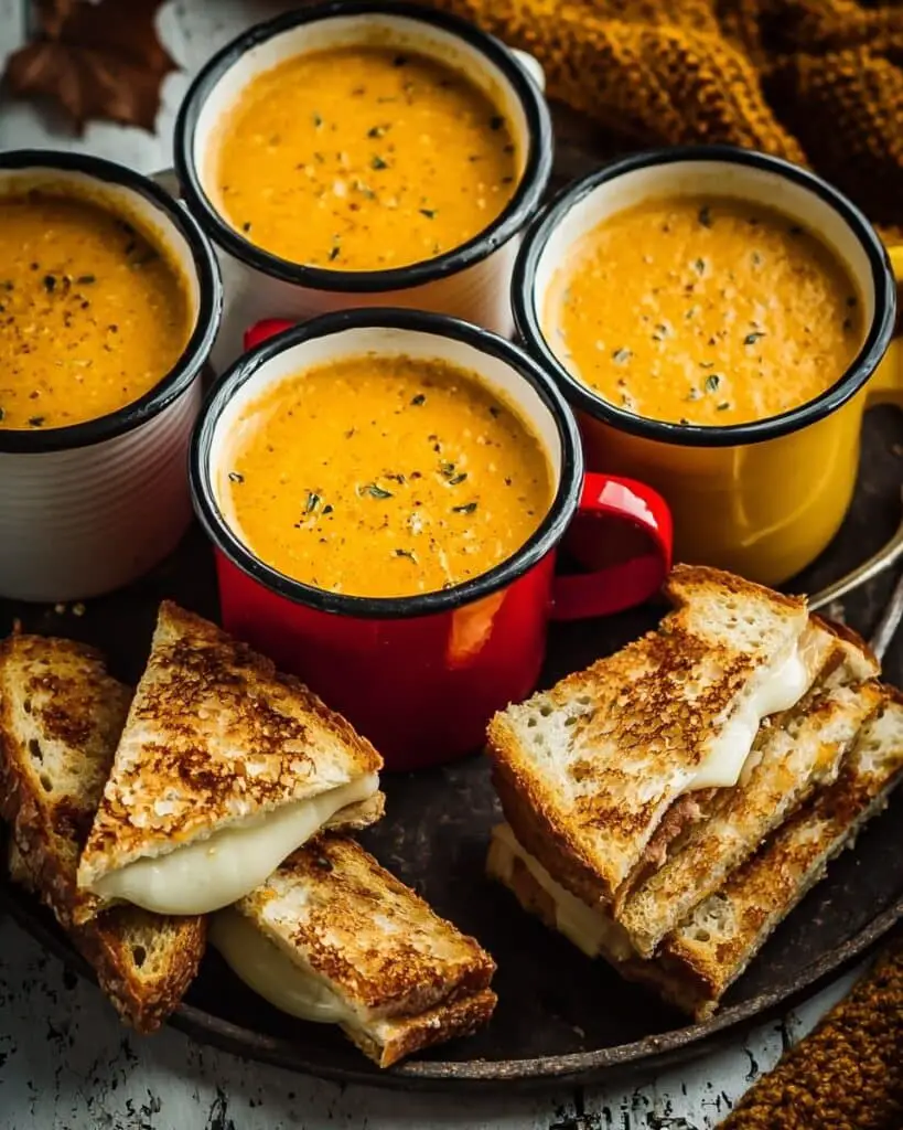 Creamy Pumpkin Soup with Blue Cheese & Mozzarella Toasties Recipe