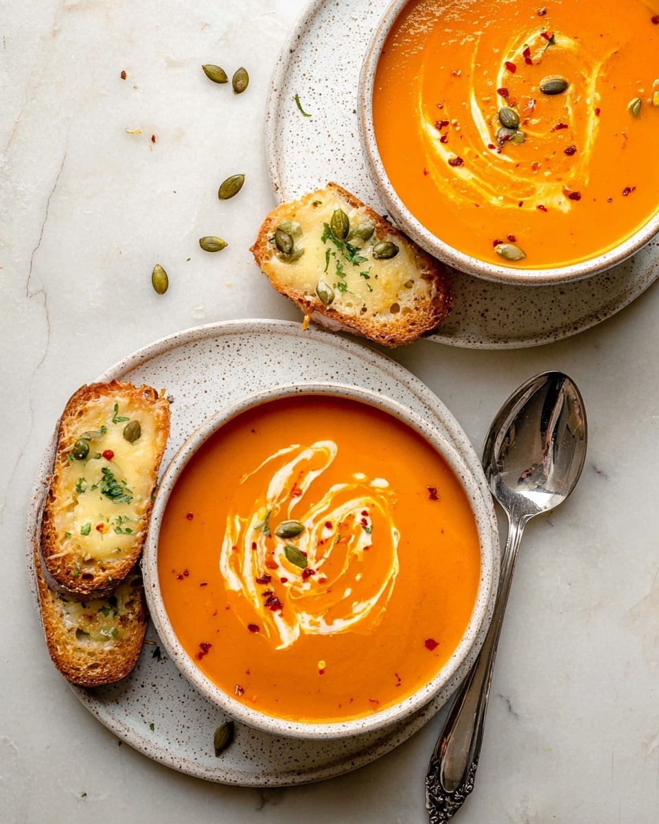 A white bowl filled with thick orange soup with a smooth texture, swirled with white cream and a sprinkle of black pepper on top. A wooden spoon is resting inside the bowl, partially submerged in the soup. Around the bowl, there are two sweet potatoes, a small white bowl of green pumpkin seeds, fresh green cilantro leaves, a red apple, a small wooden bowl with green sprouts, and a blue cloth napkin. The bowl and ingredients are placed on a white marbled surface. photo taken with an iphone --ar 4:5 --v 7