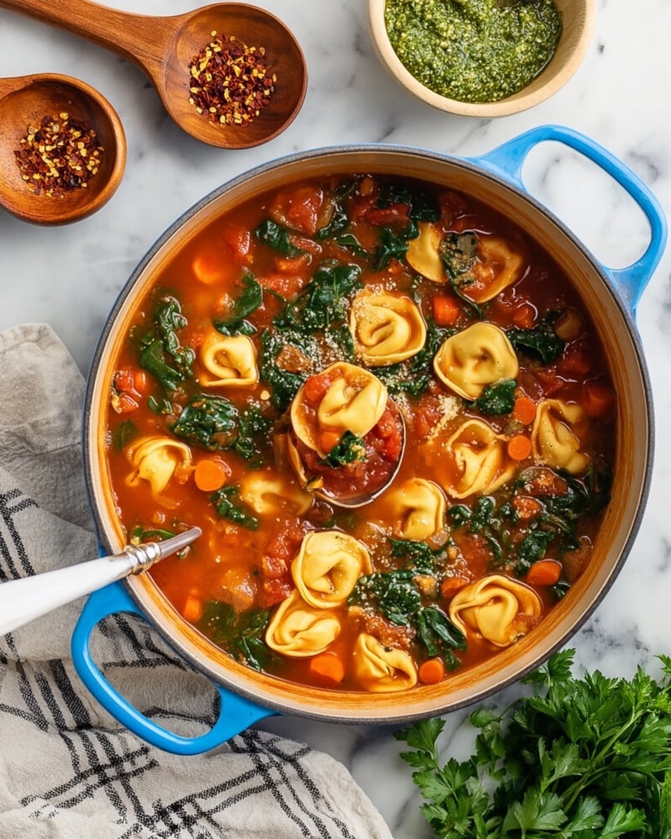 Tortellini Soup with Kale and Balsamic Vegetables Recipe