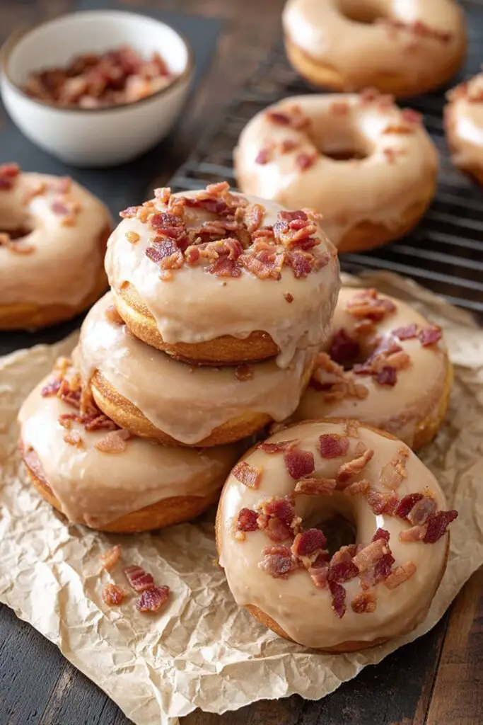 Maple Donuts with Bacon Garnish Recipe