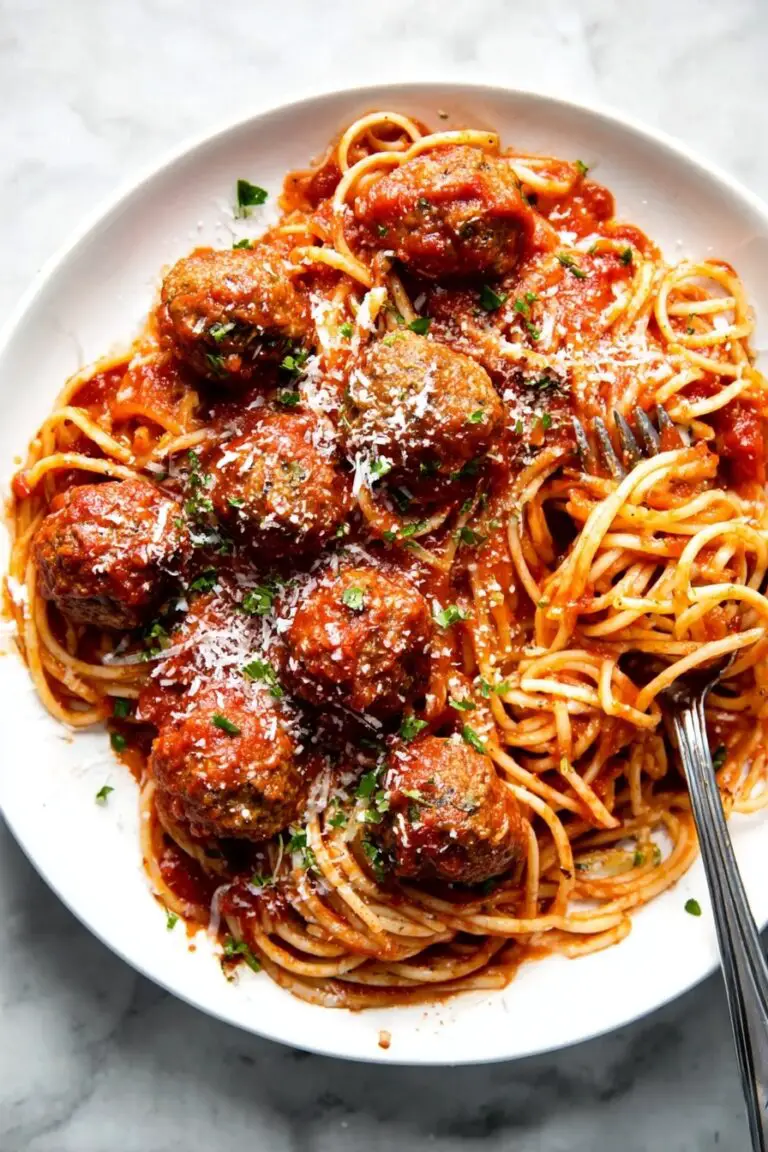 Spaghetti with Homemade Meatballs in Rich Tomato Sauce Recipe