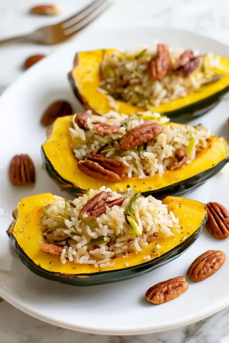 Stuffed Acorn Squash with Herbed Rice, Pecans, and Cheese Recipe