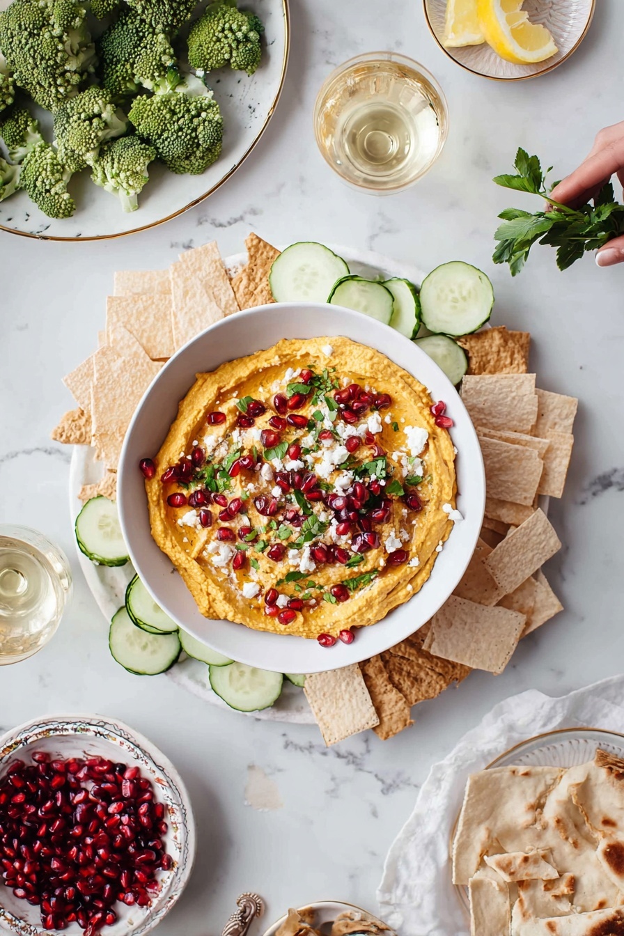 Butternut Squash Hummus with Pomegranate, Feta & Fresh Herbs Recipe - Serving