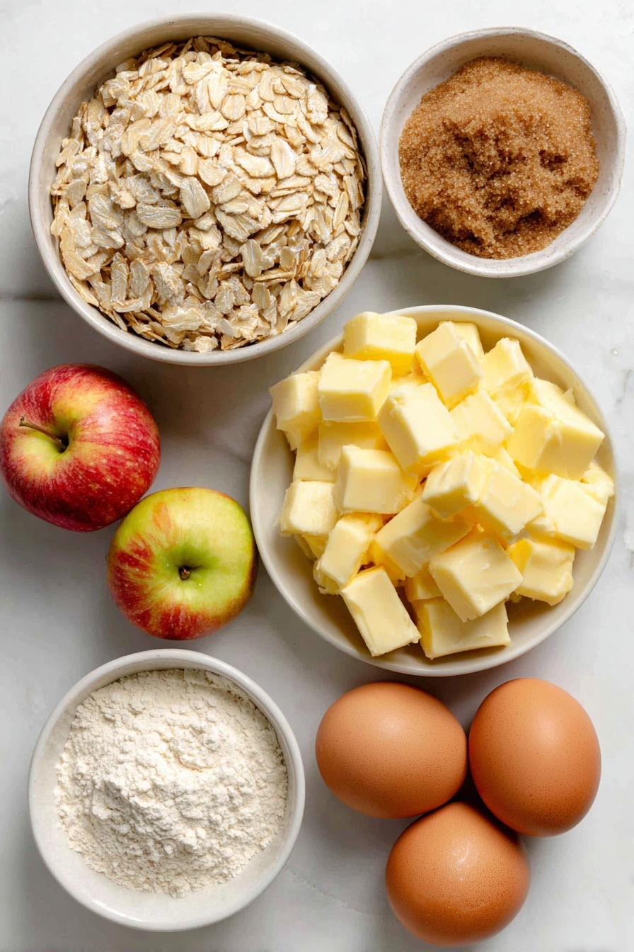 Flat lay of a small white ceramic bowl of warm milk, a small white ceramic bowl with light brown active dry yeast granules, a small white ceramic bowl of fine brown sugar, four tablespoons of salted butter at room temperature on a white ceramic plate, three whole uncracked brown eggs, a small white ceramic bowl of all-purpose flour, a small white ceramic bowl of kosher salt, a small white ceramic bowl of granulated sugar, a small white ceramic bowl of ground cinnamon, two chopped Honeycrisp apples on a white ceramic plate, a small white ceramic bowl of cream cheese at room temperature, a small white ceramic bowl of maple syrup, a small white ceramic bowl of powdered sugar, a small white ceramic bowl containing vanilla extract, all arranged symmetrically and balanced, placed on a clean white marble surface, soft natural light, photo taken with an iPhone, professional food photography style, fresh ingredients, white ceramic bowls, no bottles, no duplicates, no utensils, no packaging --ar 2:3 --v 7 --p awthu7i m7354615311229779997 - Apple Cinnamon Rolls with Brown Butter Maple Icing, cinnamon apple rolls, fall breakfast recipes, easy cinnamon roll with apple, brown butter maple icing