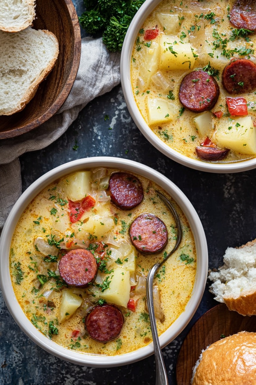 Cajun Potato Soup with Andouille Sausage and Cheddar Recipe - Serving