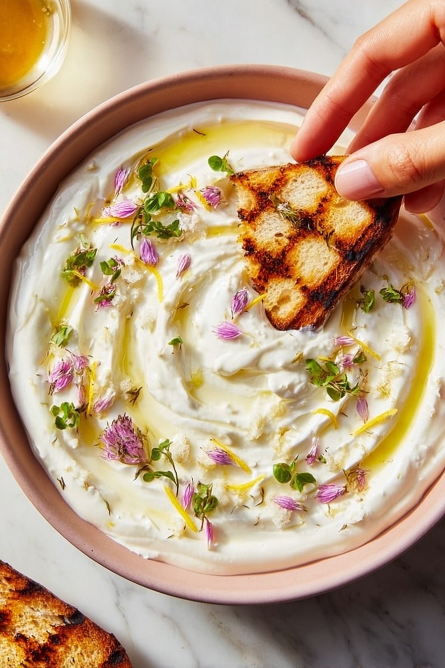 Whipped Ricotta with Honey, Lemon Zest, and Thyme on Crostini Recipe - Serving