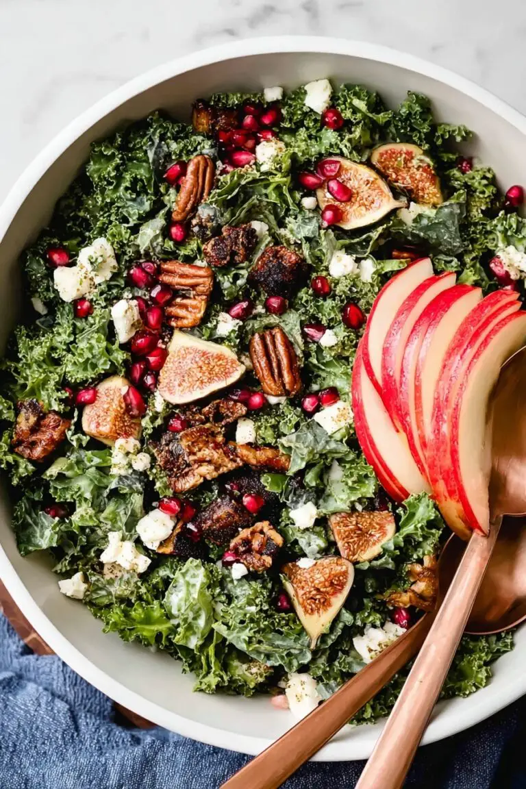 Fall Harvest Kale Salad with Apple, Figs, Pomegranate, and Toasted Pecans Recipe