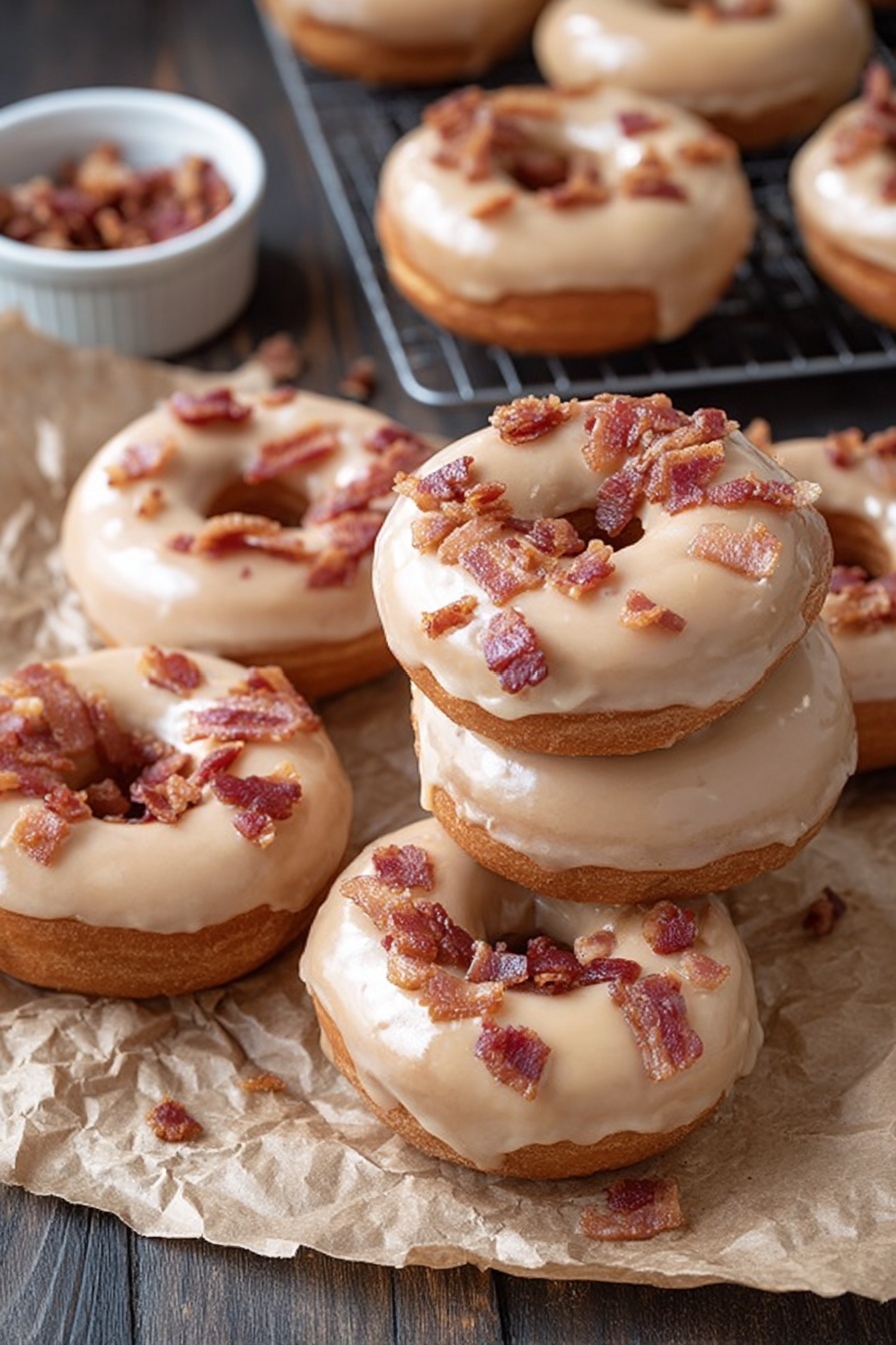 Maple Donuts with Bacon Garnish Recipe - Serving