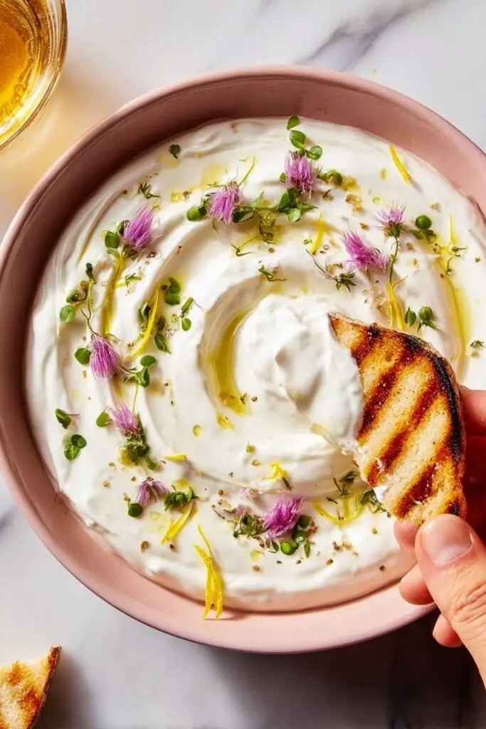 Whipped Ricotta with Honey, Lemon Zest, and Thyme on Crostini Recipe