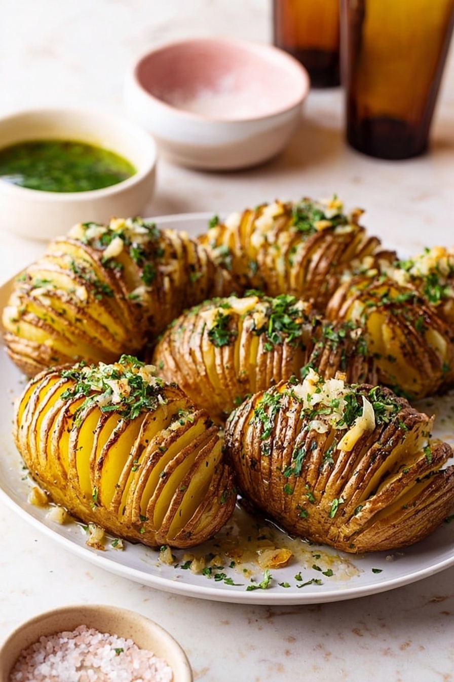 Cheesy Hasselback Potatoes with Garlic Butter Recipe - Serving