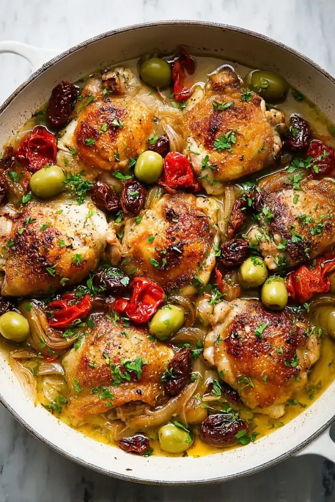 Chicken Provençal with Cherry Tomatoes, Dates, and Olives Recipe
