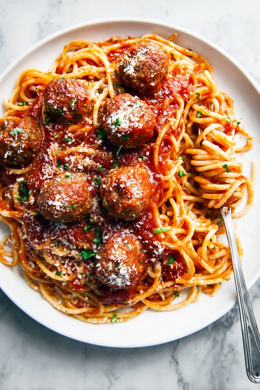 Spaghetti with Homemade Meatballs in Rich Tomato Sauce Recipe - Serving