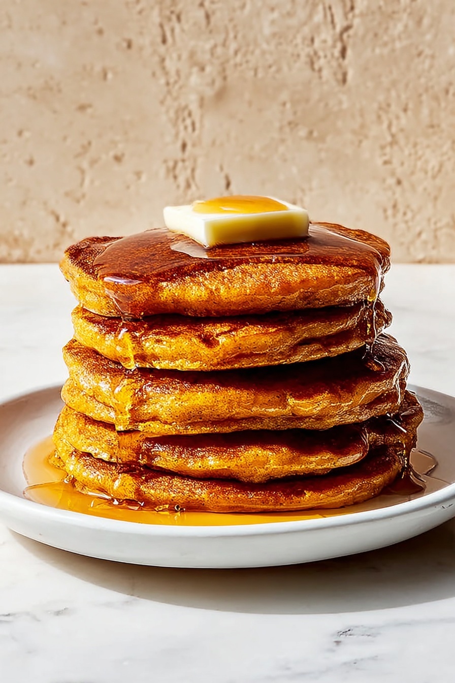 Pumpkin Pancakes with Warm Spices and Maple Syrup Recipe - Serving
