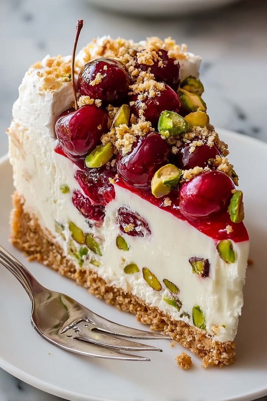 Cherry Pistachio Cheesecake Recipe - Serving