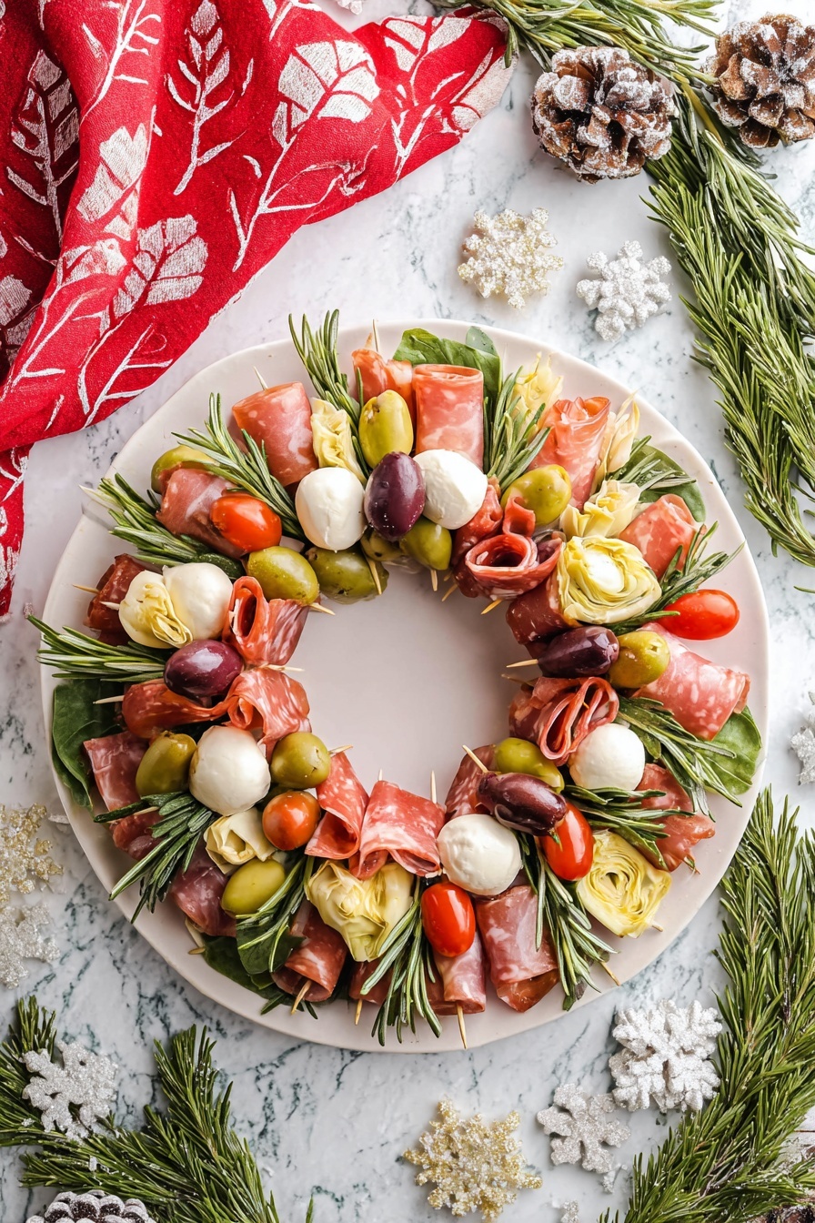 Antipasto Wreath Recipe with Skewers Recipe - Serving