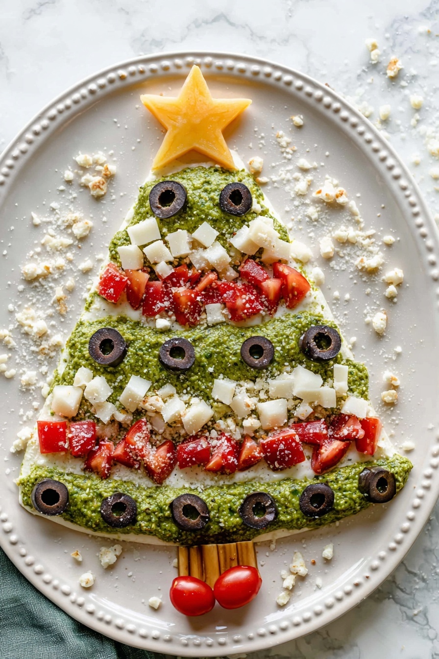 Christmas Tree Bean Dip with Pesto and Veggies Recipe - Serving