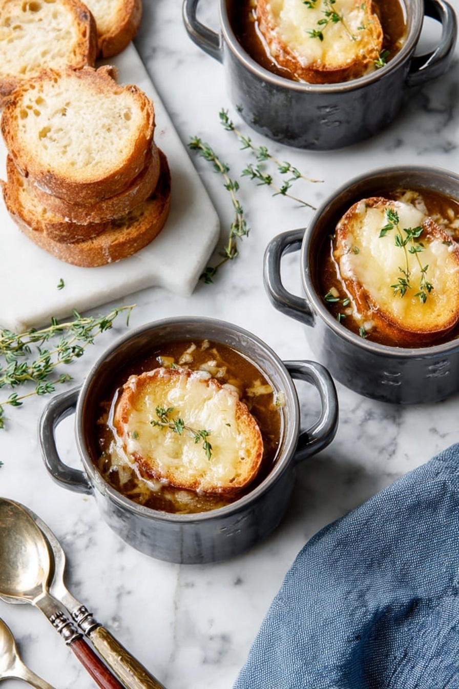 French Onion Soup with Baguette Topping Recipe - Serving