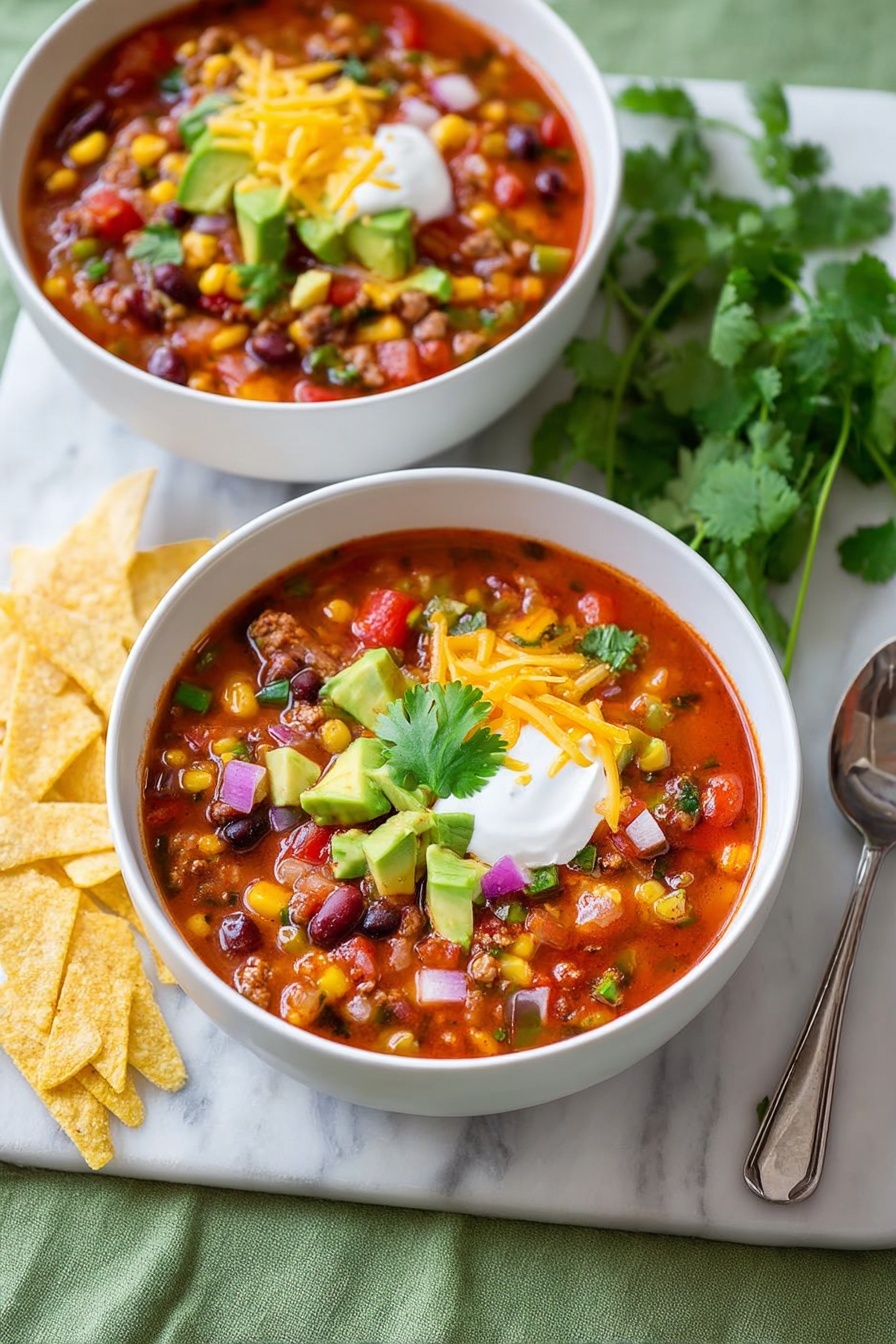 Easy Ground Beef Taco Soup Recipe - Serving