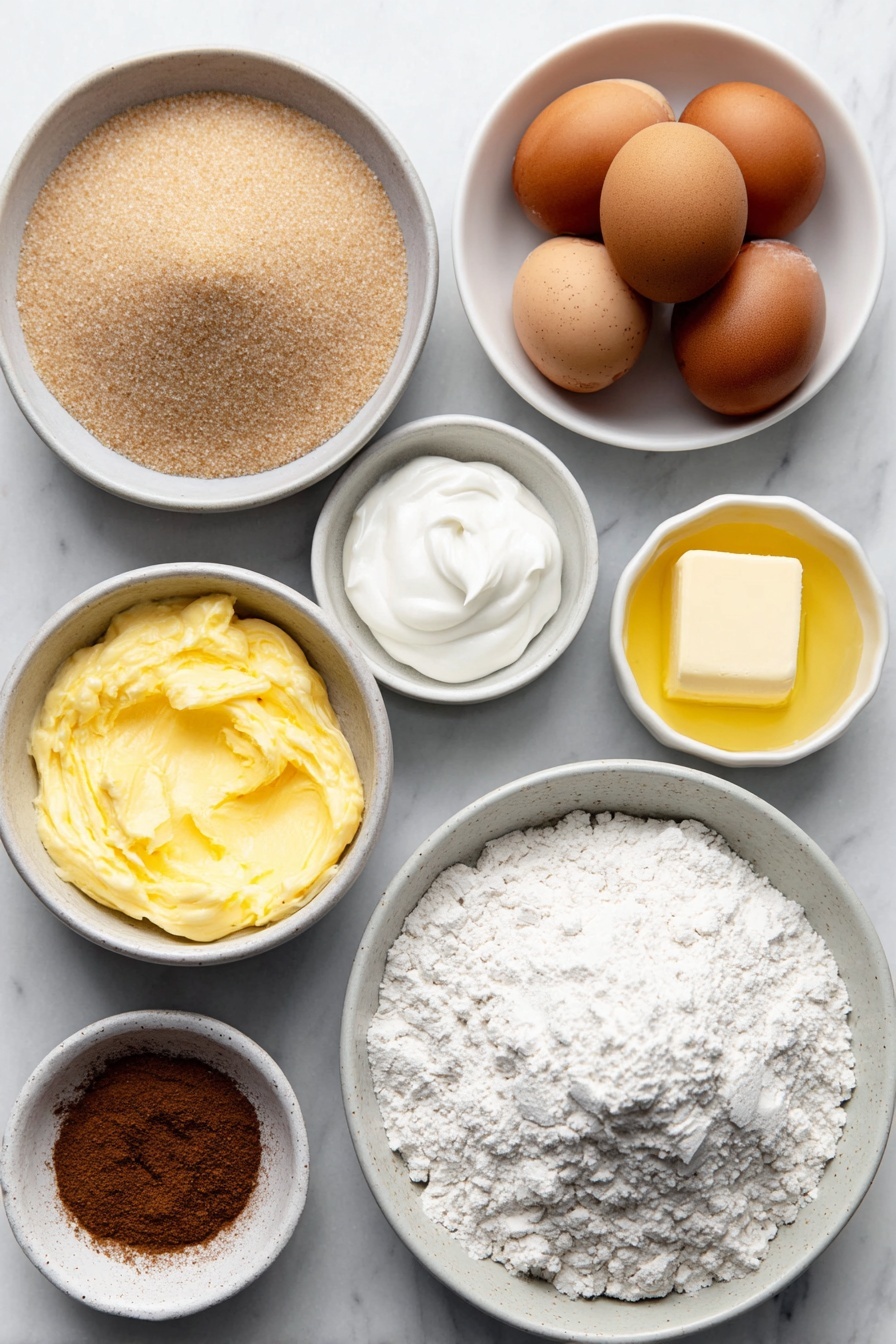 Flat lay of a small white ceramic bowl of soft light brown sugar, a few whole uncracked brown eggs, a small white ceramic bowl of golden dairy-free butter, a small white ceramic bowl of vanilla paste, a small white ceramic bowl of ground cinnamon, a neat mound of plain flour on a white ceramic plate, a small white ceramic bowl of icing sugar, a small white ceramic bowl with extra ground cinnamon sprinkled beside it, all arranged symmetrically and balanced placed on a clean white marble surface, soft natural light, photo taken with an iPhone, professional food photography style, fresh ingredients, white ceramic bowls, no bottles, no duplicates, no utensils, no packaging --ar 2:3 --v 7 --p m7354615311229779997 - Vegan Cinnamon Snowflake Cookies, vegan holiday cookies, dairy-free cinnamon cookies, vegan cookie recipes, easy vegan cookies