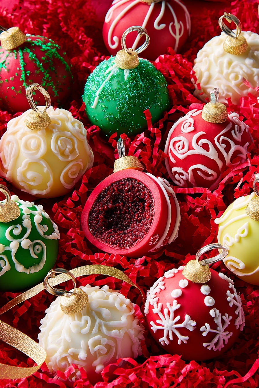Festive Red Velvet Cake Ball Ornaments Recipe - Serving