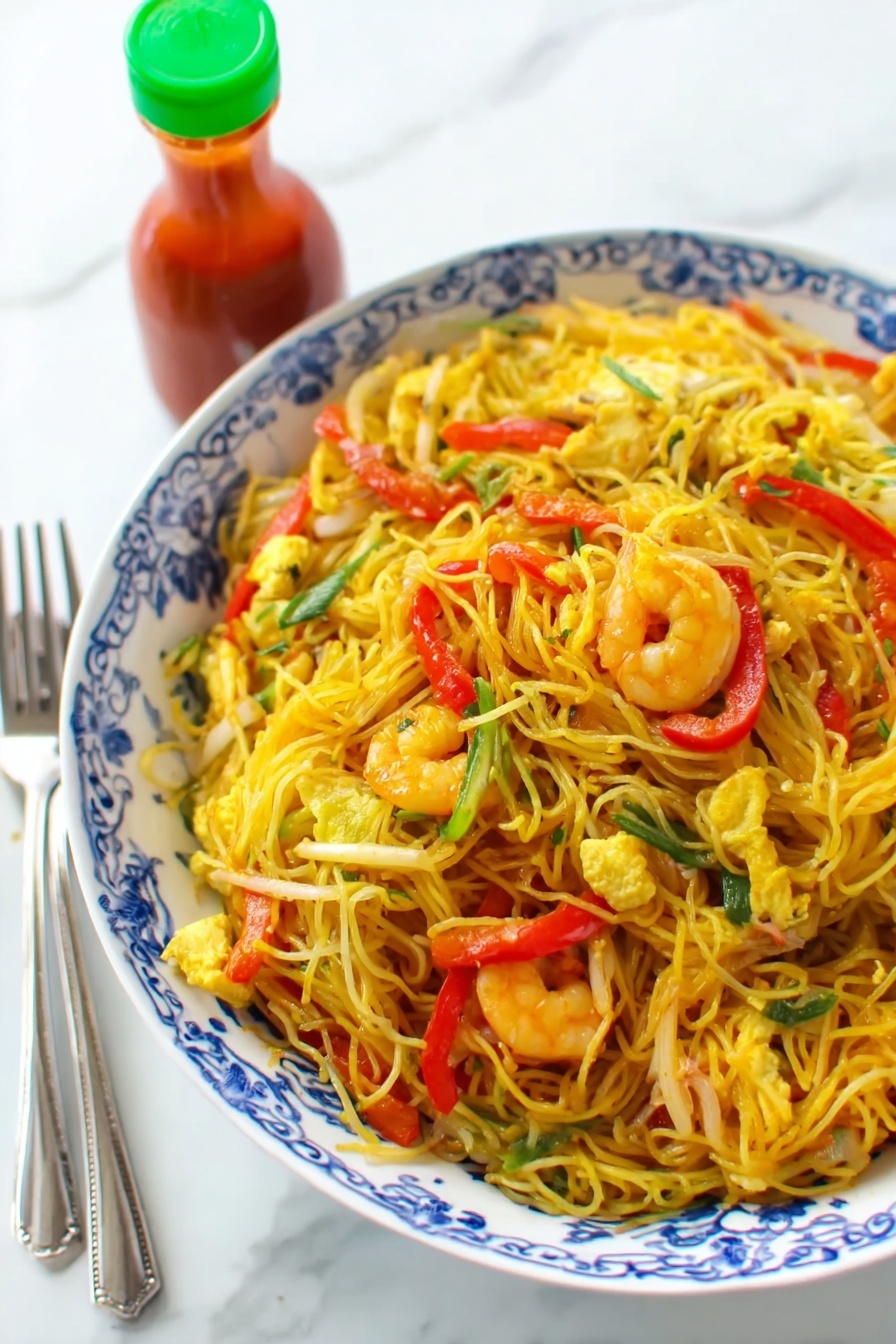 Singapore Rice Noodles with Shrimp and Curry Recipe - Serving