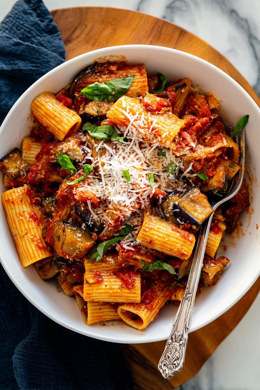 Roasted Eggplant Pasta with Marinara Recipe - Serving