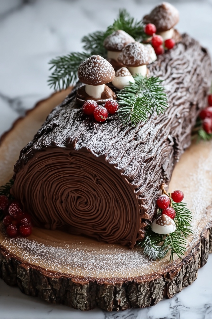 Festive Chocolate Yule Log Cake Recipe - Serving