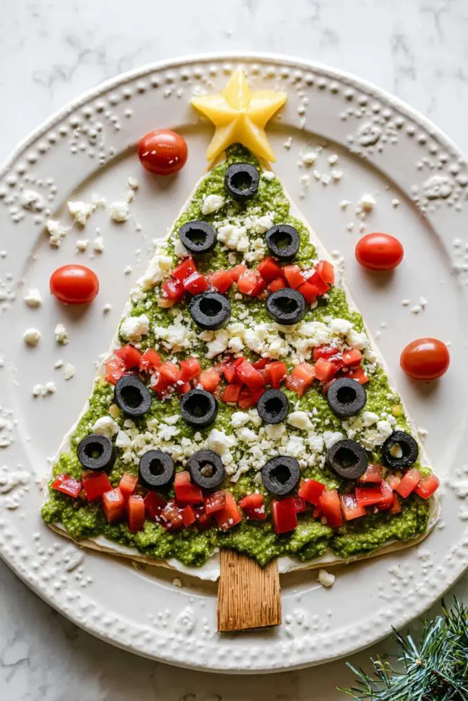 Christmas Tree Bean Dip with Pesto and Veggies Recipe