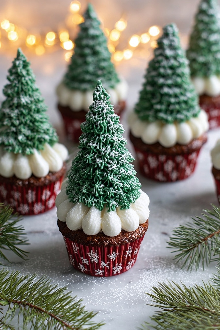 Festive Chocolate Christmas Tree Cupcakes Recipe - Serving