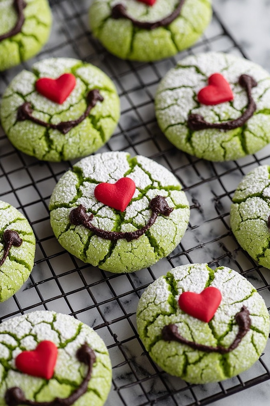 Grinch Crinkle Cookies with Chocolate Faces Recipe - Serving