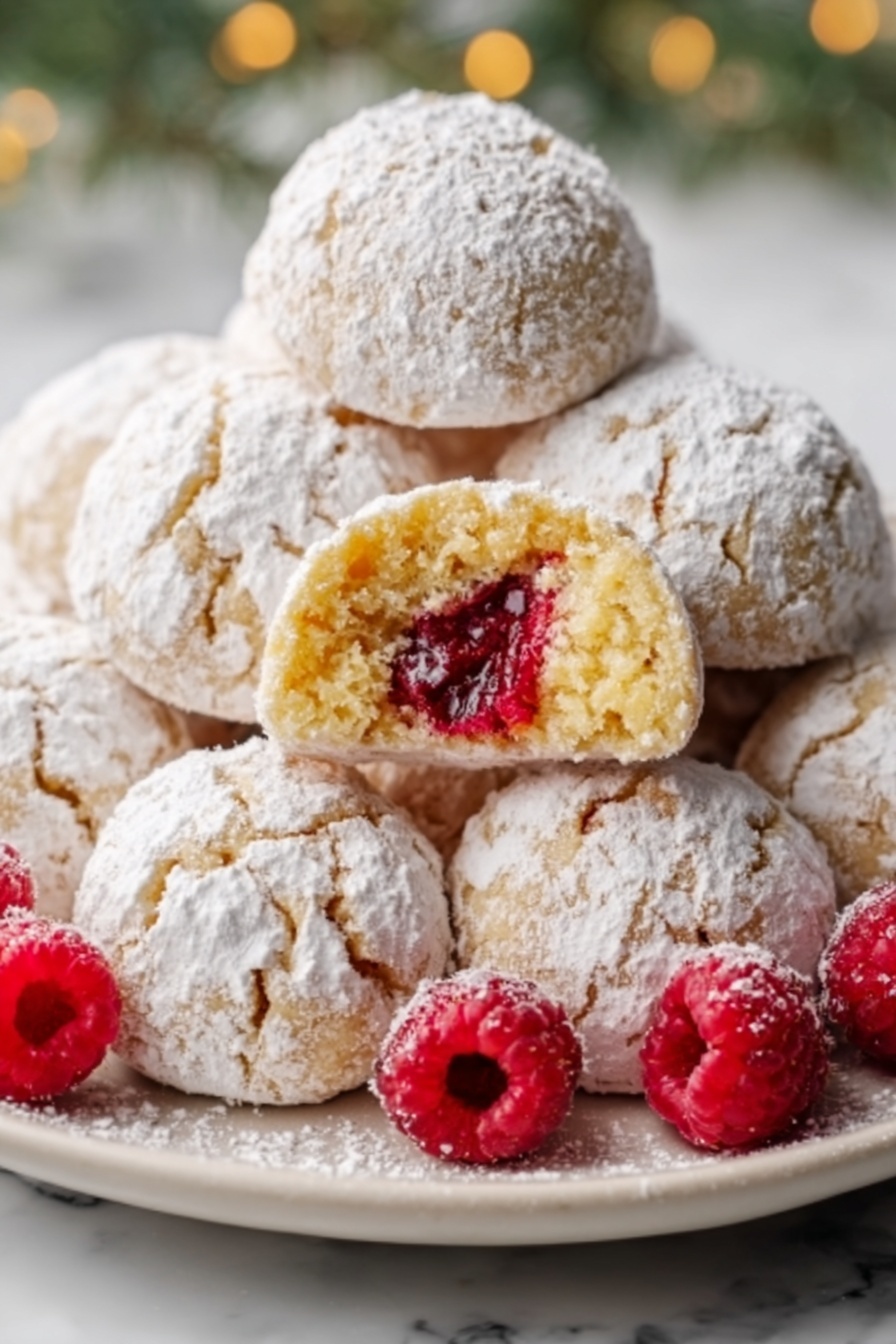 Raspberry Filled Almond Snowball Cookies Recipe - Serving