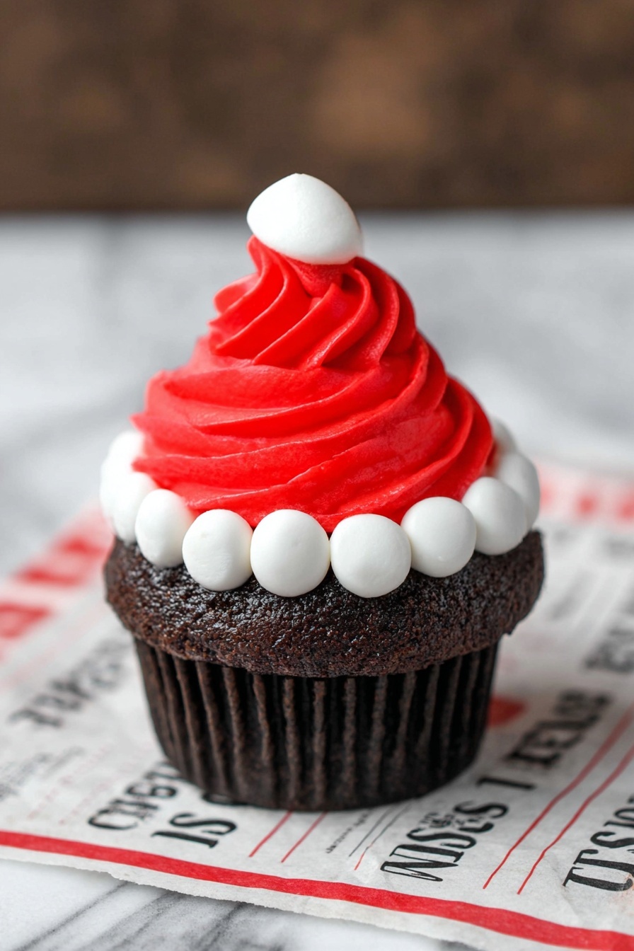 Santa Hat Cupcakes with Mini Marshmallows Recipe - Serving