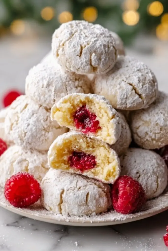 Raspberry Filled Almond Snowball Cookies Recipe
